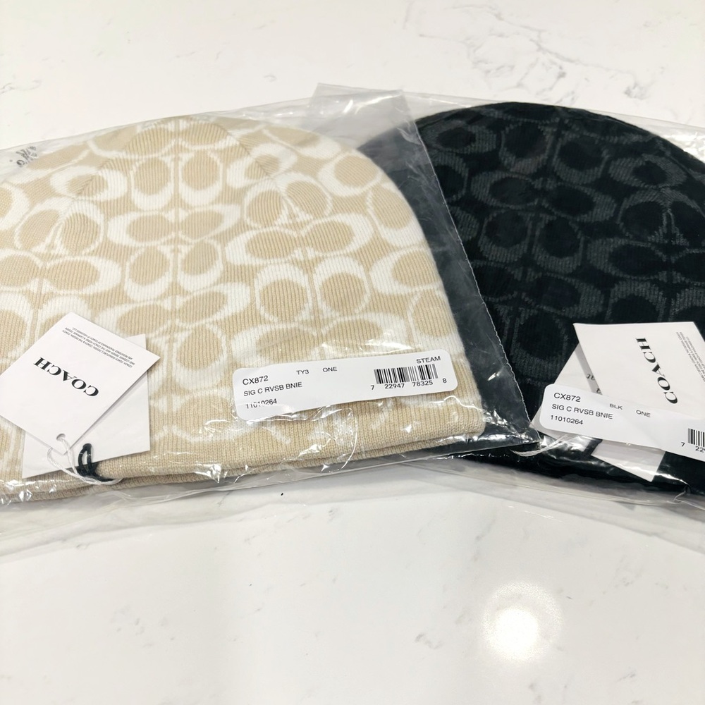 Coach Monogram Reversible Beanies - New With Tags - Black and Steam